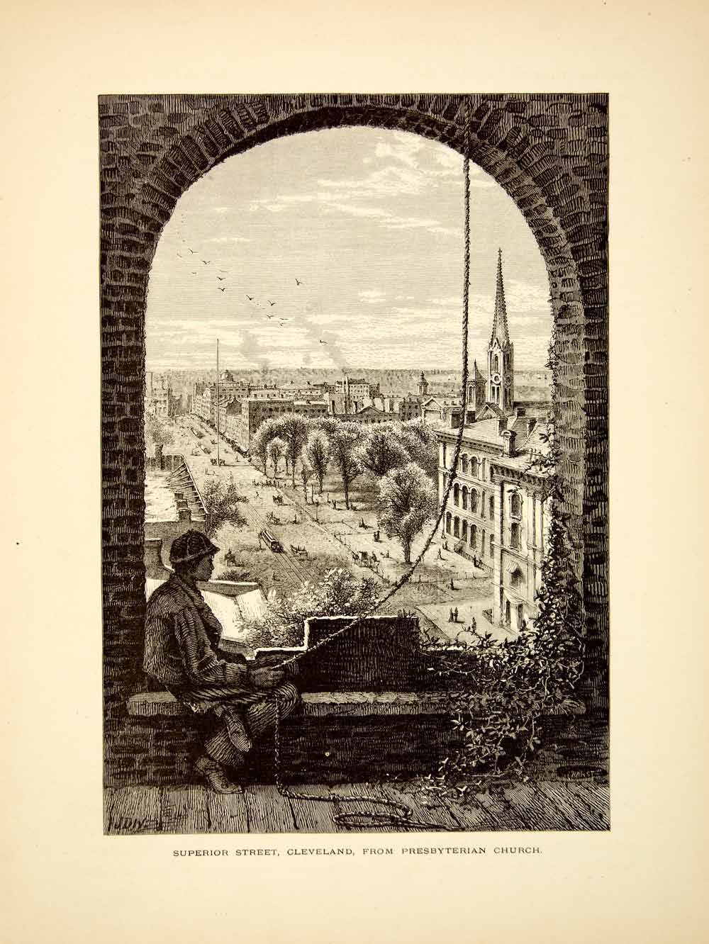 1872 Wood Engraving Superior Avenue Cleveland City Street John Douglas PA2