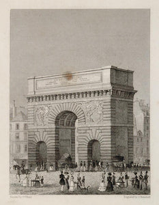 1831 Porte Saint-Martin Triumphal Arch Paris Engraving - ORIGINAL PARIS2