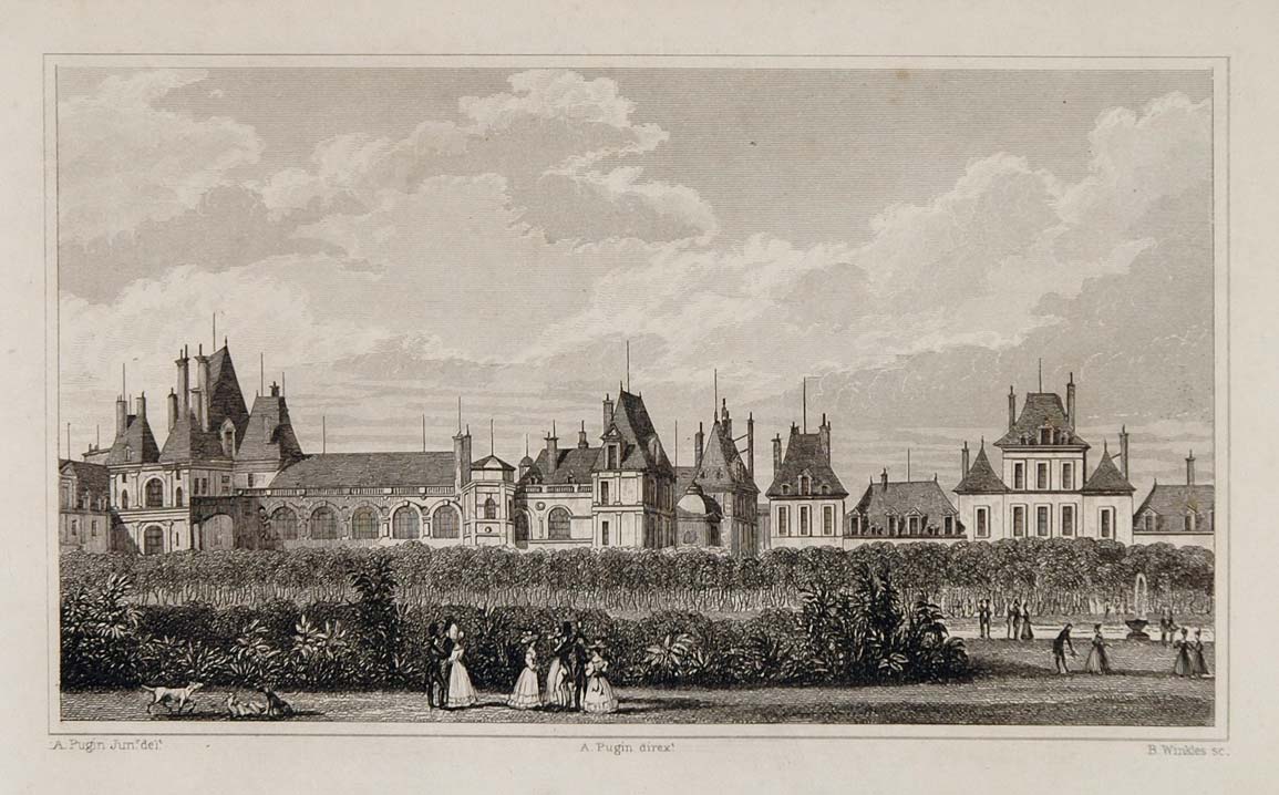 1831 Royal Chateau Fontainebleau Garden Engraving NICE - ORIGINAL PARIS2