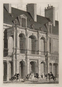 1831 Apartments Cour D'Honneur Fontainebleau Engraving - ORIGINAL PARIS2