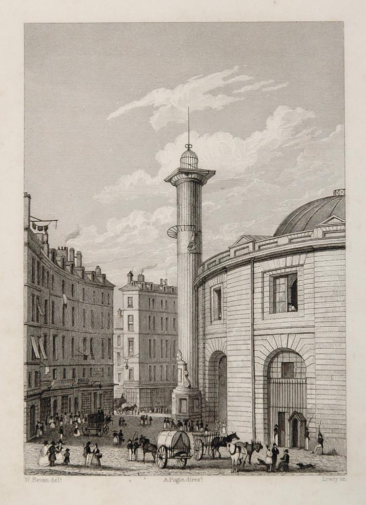 1831 Halle au Ble Corn Grain Market Paris Engraving - ORIGINAL PARIS2
