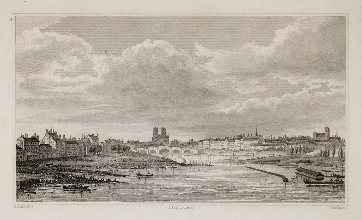1831 Tournelle Bridge Panorama Paris Engraving NICE - ORIGINAL PARIS2