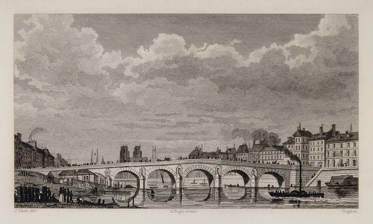 1831 Pont Tournelle Bridge Paris River Seine Engraving - ORIGINAL PARIS2