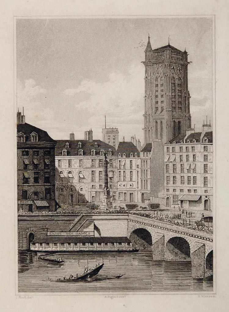 1831 Place du Chatelet Quai d' Horloge Paris Engraving - ORIGINAL PARIS2