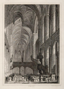 1831 St. Etienne Mont Church Interior Paris Engraving - ORIGINAL PARIS2