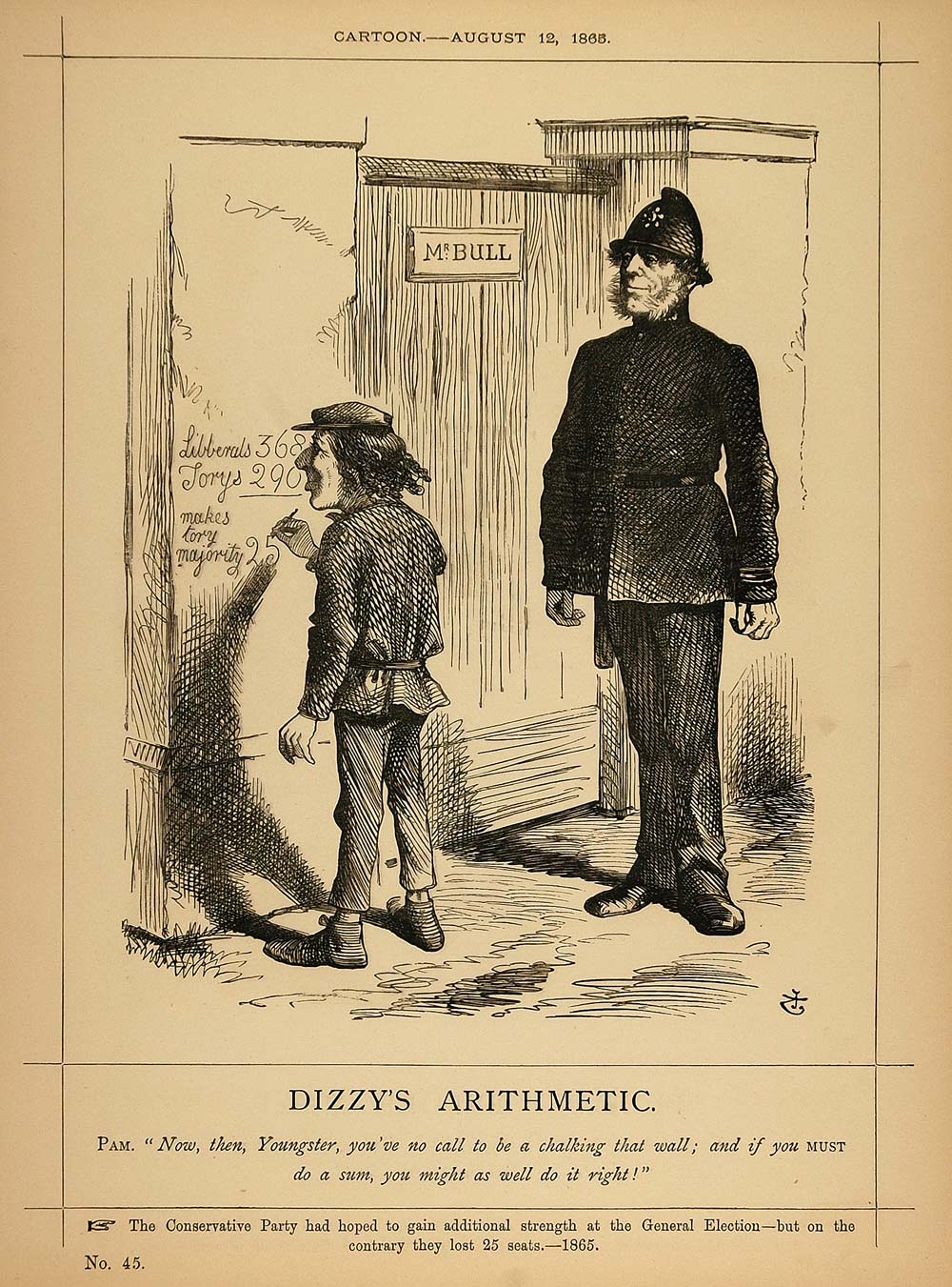 1878 Print Punch Cartoon Disraeli Election Bobby 1865 ORIGINAL HISTORIC PCH1