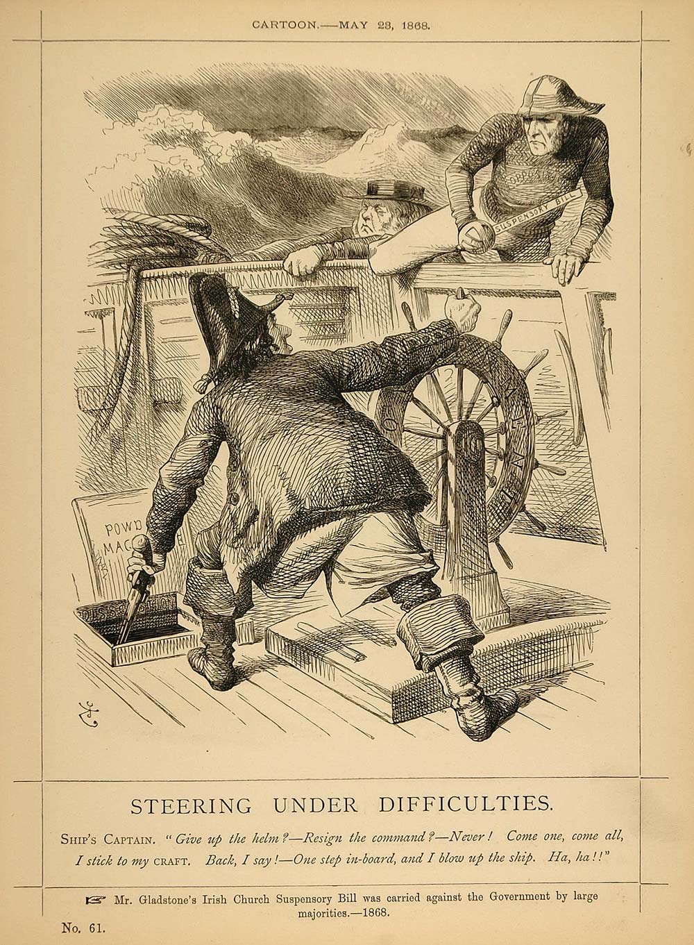 1878 Print Punch Cartoon Disraeli Ship Captain Helm - ORIGINAL HISTORIC PCH1