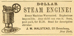 1871 Ad Dollar Steam Engine J M Halstead 571 Broadway New York No PEM1