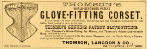 1871 Ad Thomson Langdon Glove Fitting Corset Genuine Patent Crown Mark PEM1