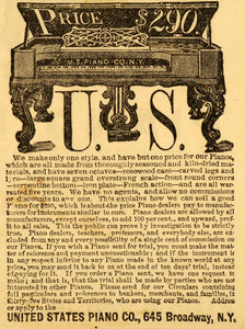 1871 Ad United States Piano 645 Broadway New York City Musical Instruments PEM1
