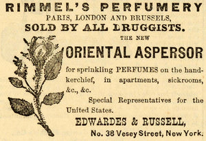 1871 Ad Rimmel Perfumery Oriental Aspersor Edwardes Russell Handkerchief PEM1