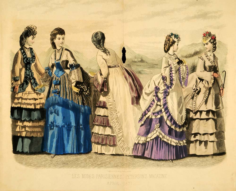 1871 Hand-Colored Print Victorian Fashion Dresses Hats Illman Brothers PEM1