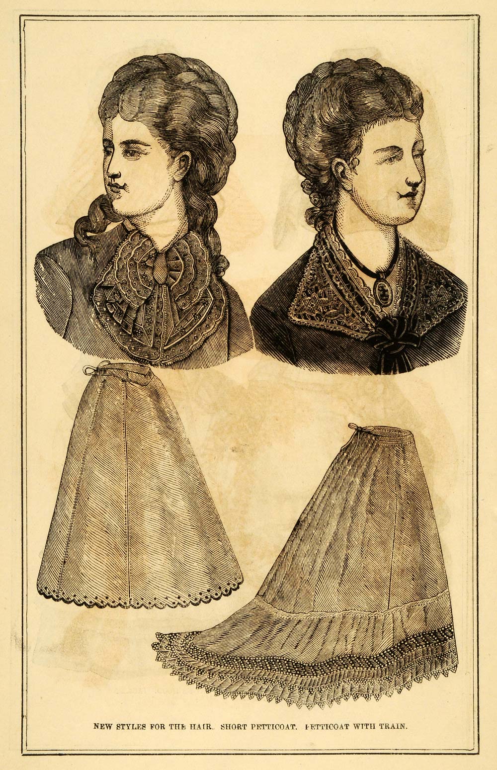 1871 Print Hairstyle Petticoat Train Victorian Fashion Clothes Skirt Dress PEM1