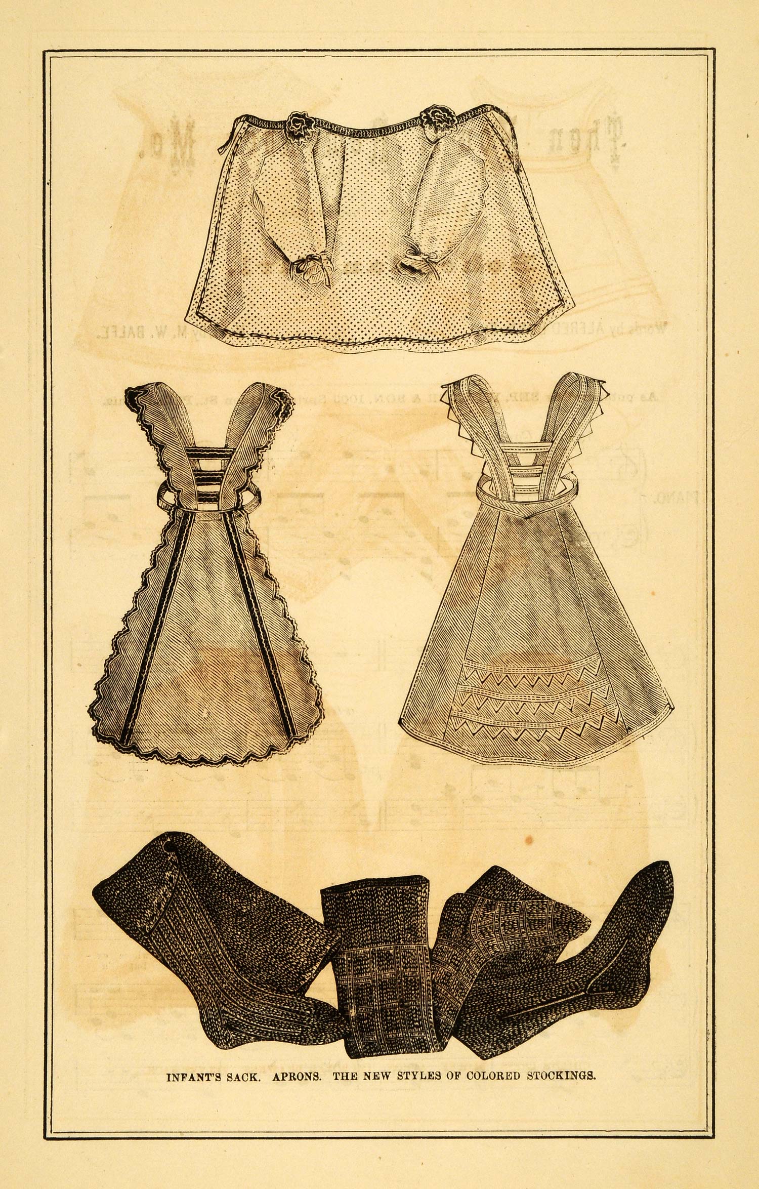 1871 Victorian Fashion Infant Sack Shirt Clothing Apron Stockings 19th PEM1