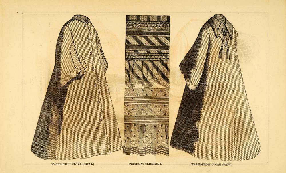 1871 Print Waterproof Cloak Petticoat Trimming Designs Victorian Fashion PEM1