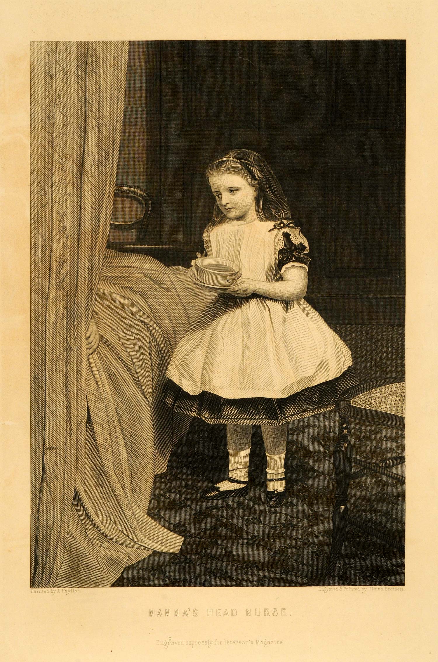 1871 Print Engraving J Hayllar Painting Mammas Head Nurse Child Illman PEM1