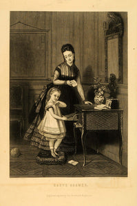 1871 Engraving Babys Answers Brochart Painting Victorian Fashion Dress PEM1