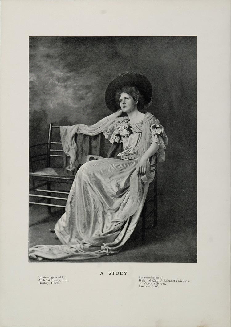1904 Print Victorian Woman Music Instrument Guitar - ORIGINAL