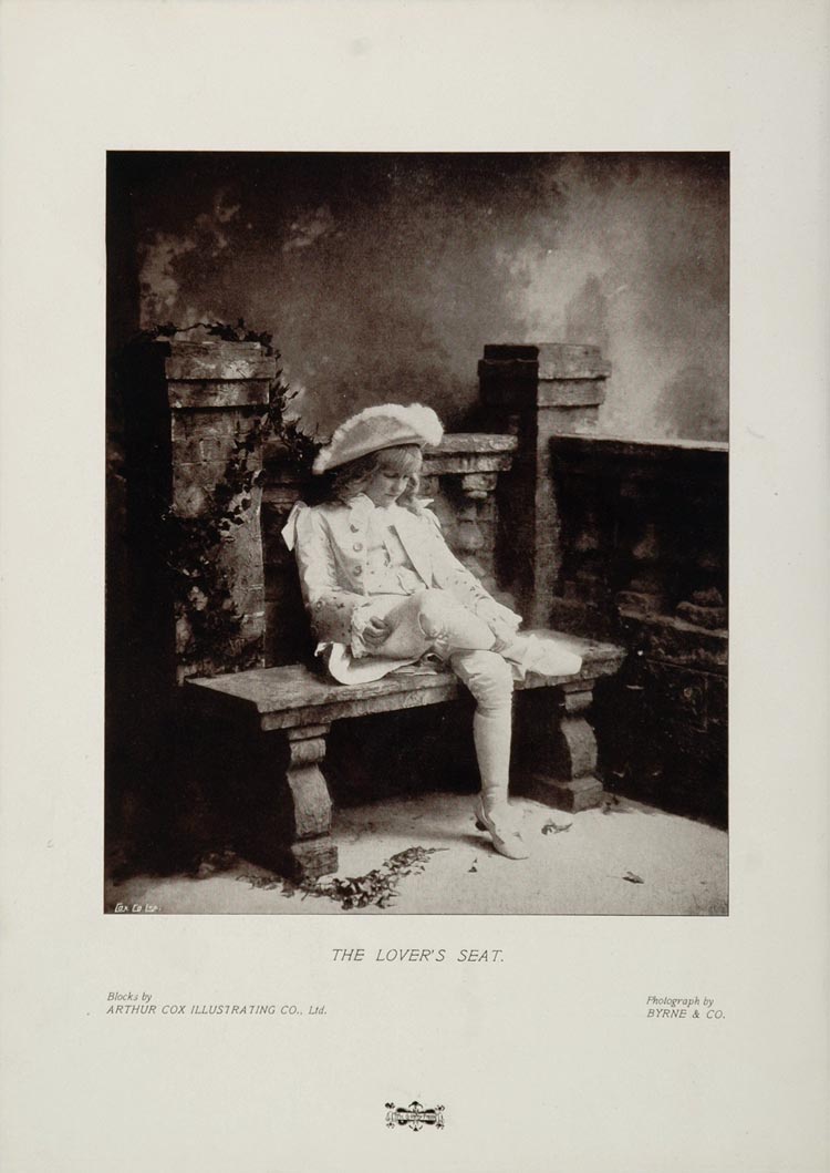 1904 Original Print Young Boy Lover's Seat Garden Byrne - ORIGINAL
