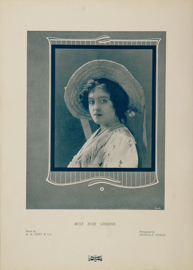 1904 Evie Greene Stage Actress Straw Hat Original Print - ORIGINAL