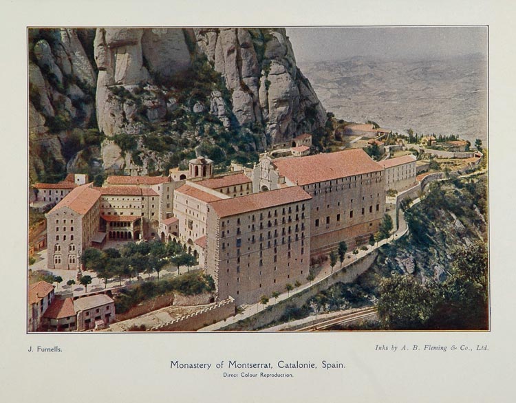 1910 Monastery Montserrat Catalonie Spain Color Print - ORIGINAL