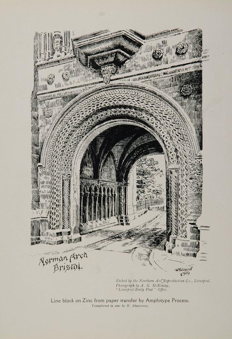 1910 Original Print B/W Norman Arch Bristol England - ORIGINAL