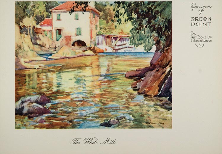 1926 The White Mill Stream Dam Crown Print Alf Cooke - ORIGINAL