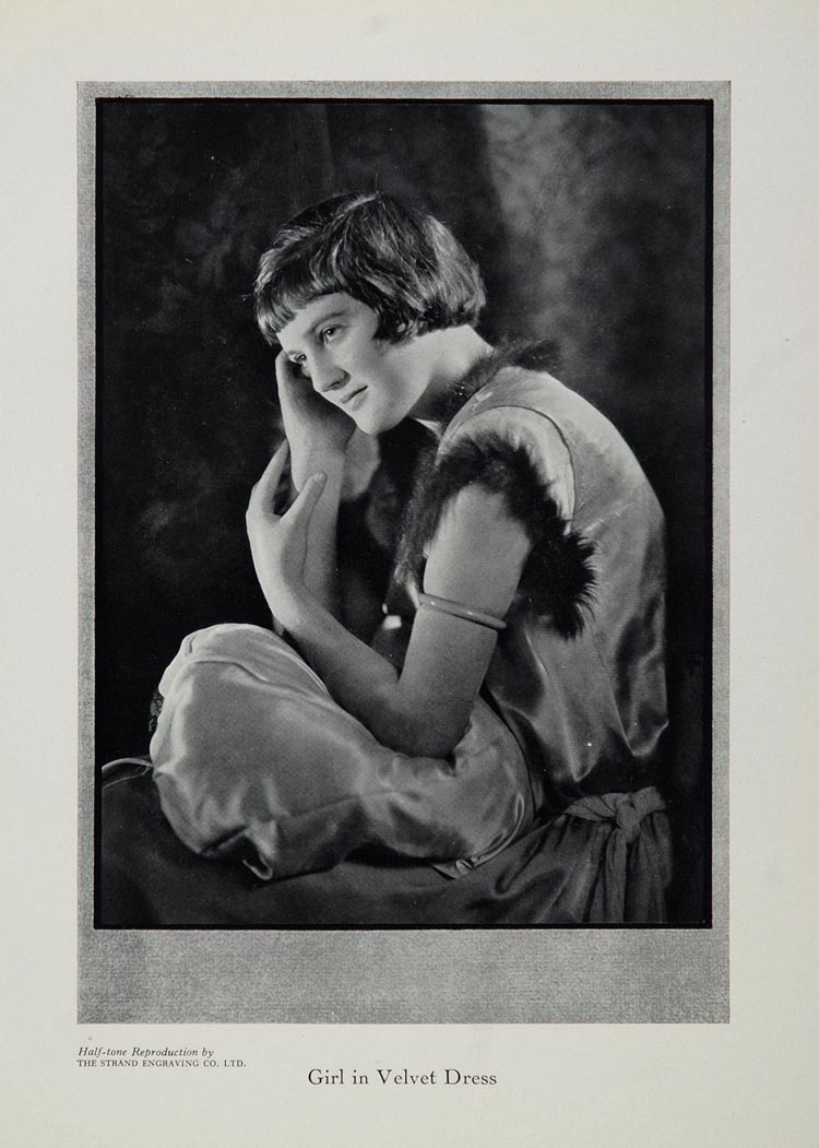 1929 Young Girl Velvet Dress Portrait Black/White Print ORIGINAL HISTORIC IMAGE