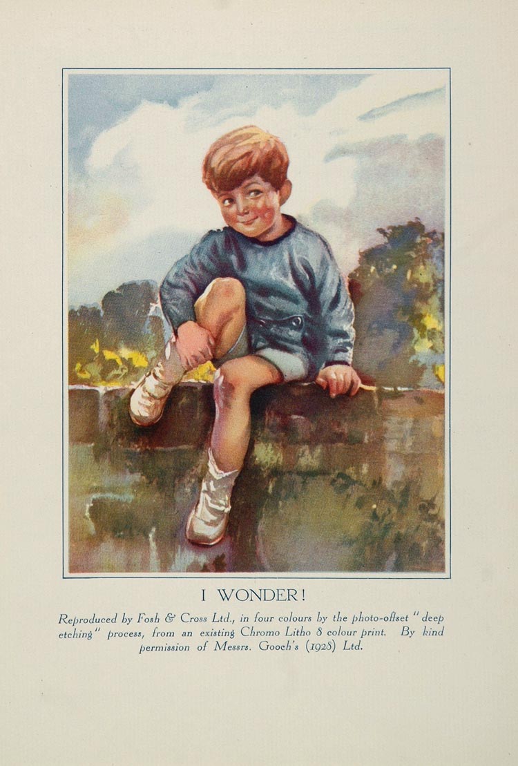 1930 I Wonder! Little Boy Child Original Color Print - ORIGINAL