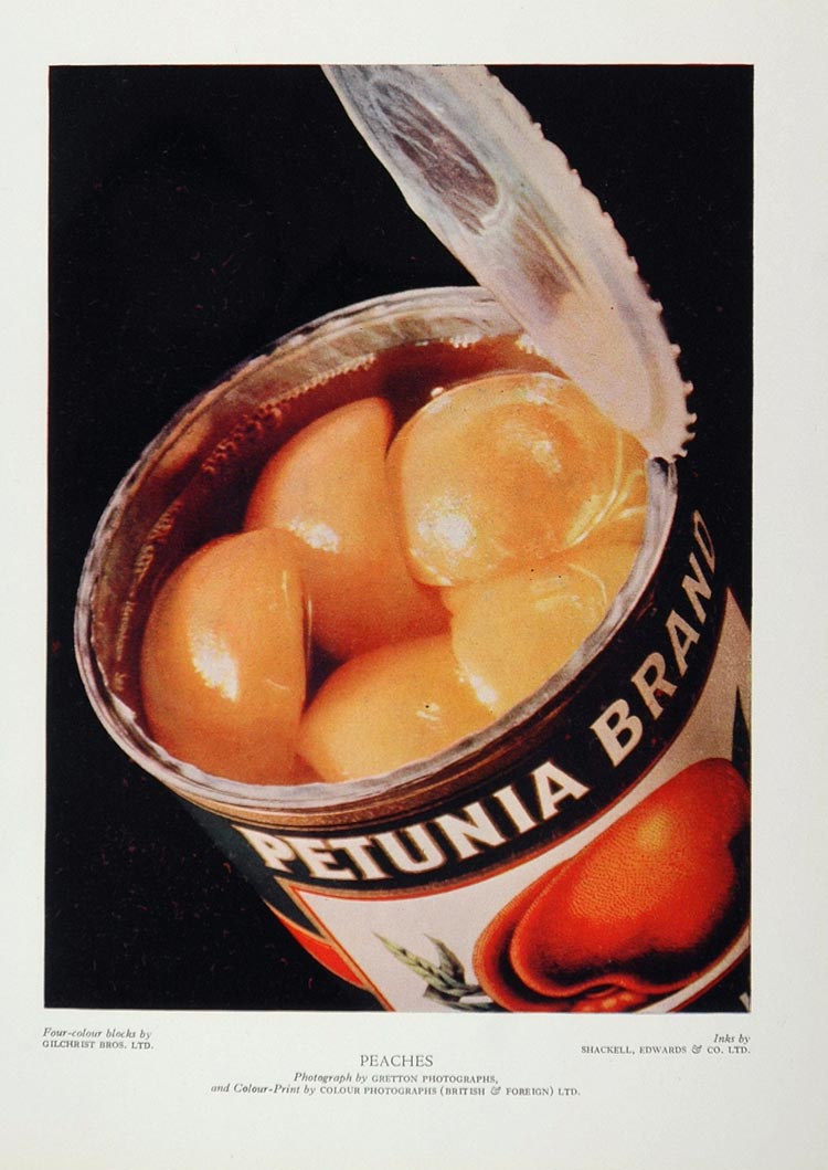 1933 Color Print Peaches Can Petunia Brand Gretton - ORIGINAL