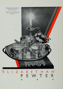 1933 Photo Print Elizabethan Pewter Tea Service Tray - ORIGINAL