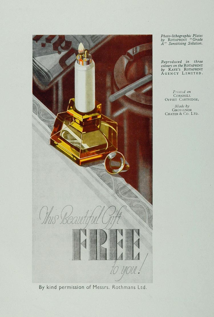 1933 Color Print Cigarette Lighter Rothmans Rotaprint - ORIGINAL