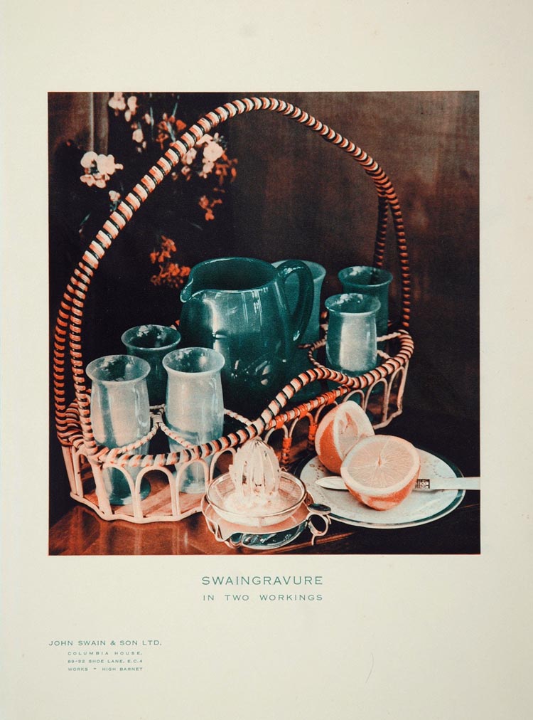 1934 Orange Juice Drink Pitcher Glass Color Print - ORIGINAL