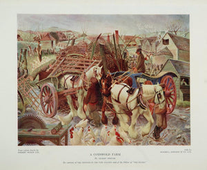 1934 Cotswold England Farm Wagon Gilbert Spencer Print - ORIGINAL