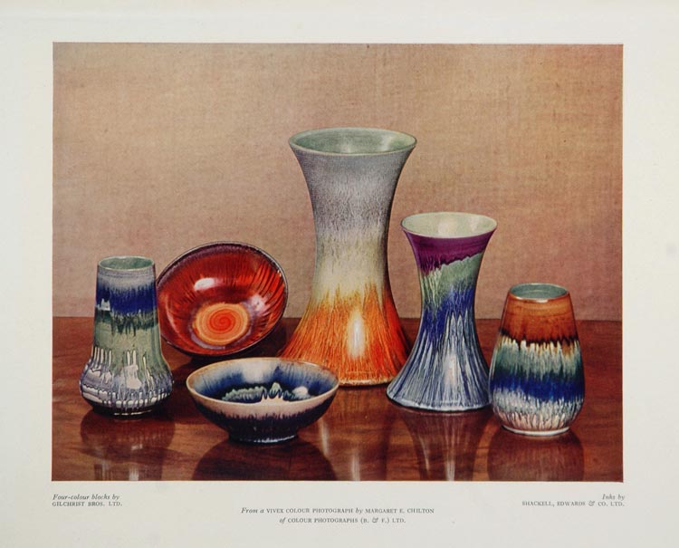 1934 Ceramic Vase Bowl Margaret E. Chilton Color Print - ORIGINAL