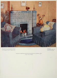 1934 Living Room Fireplace Mantel Armchairs Color Print - ORIGINAL