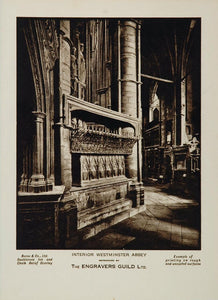1934 Interior Westminster Abbey London Sepia Print - ORIGINAL
