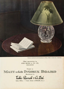 1934 Ad Tullis Russell London Printing Paper Table Lamp - ORIGINAL ADVERTISING