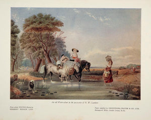 1934 Women Stream Horses H. W. Lambert Color Print - ORIGINAL