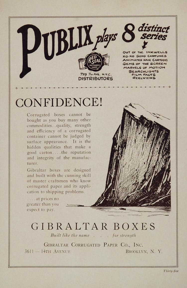 1925 Ad Publix Red Seal Distributors Gibraltar Boxes - ORIGINAL ADVERTISING