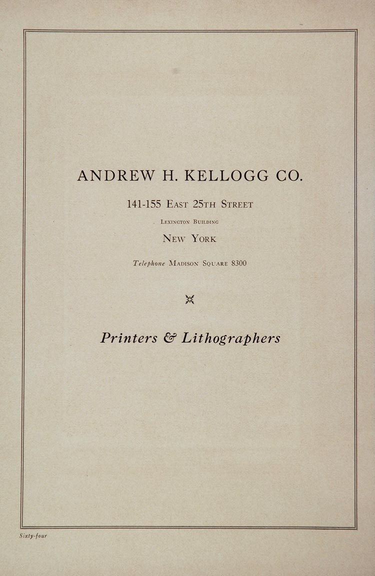 1925 Ad Andrew H. Kellogg Printers Lithographers NYC ORIGINAL ADVERT
