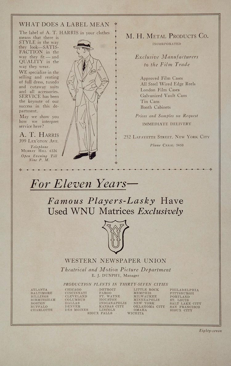 1925 Ads A. T. Harris Clothes Western Newspaper Union - ORIGINAL ADVERTISING