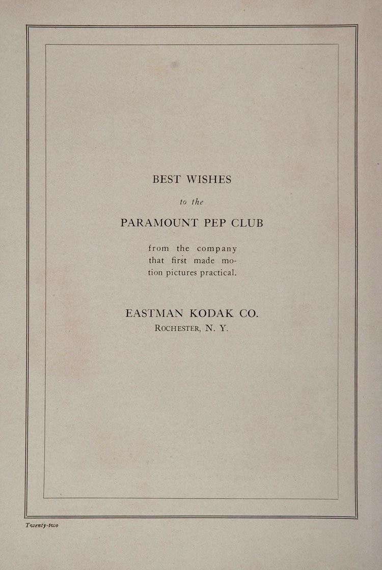 1925 Ad Eastman Kodak Rochester NY Paramount Pep Club - ORIGINAL ADVERTISING