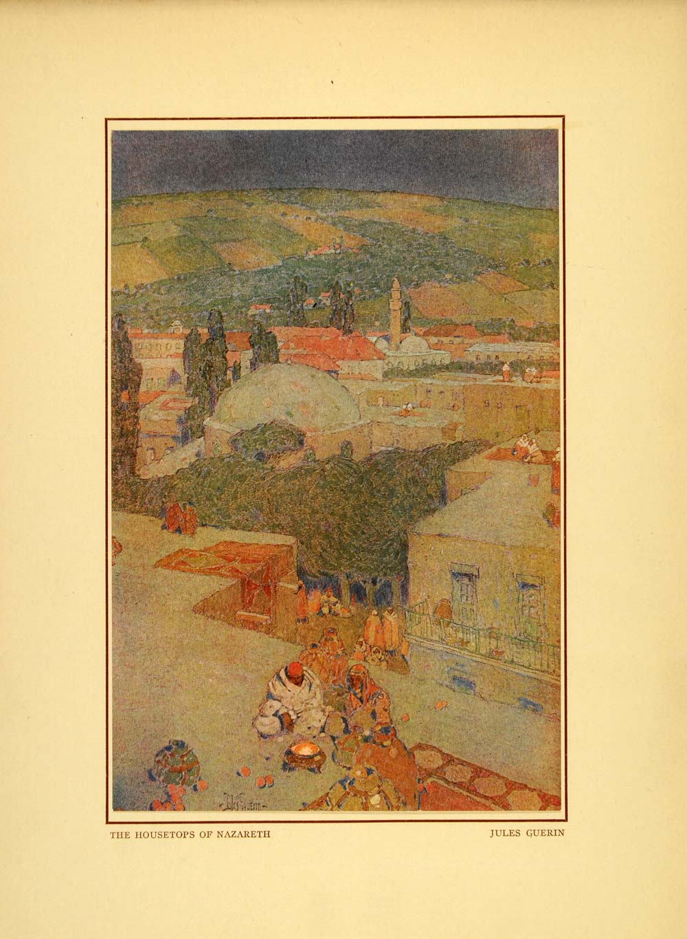 1914 Jules Guerin Nazareth City Roof Houses Color Print - ORIGINAL PG2