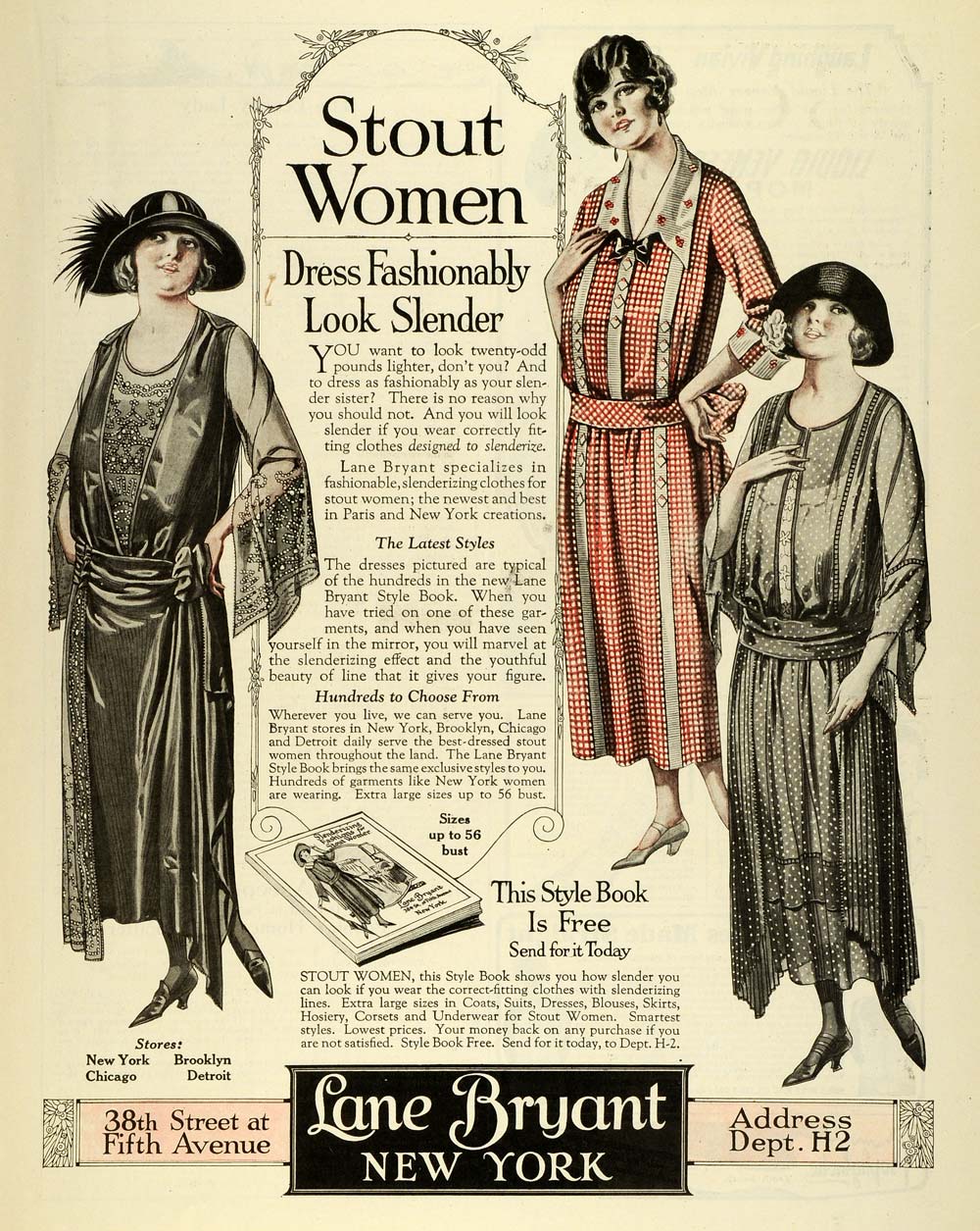 1923 Ad Lane Bryant Stout Women Flapper Fashion Dress Slender Clothing PHJ1