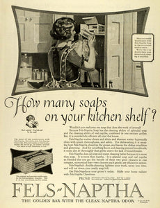 1923 Ad Fels Naptha Soap Cleaning Products Housewife Kitchen Household PHJ1