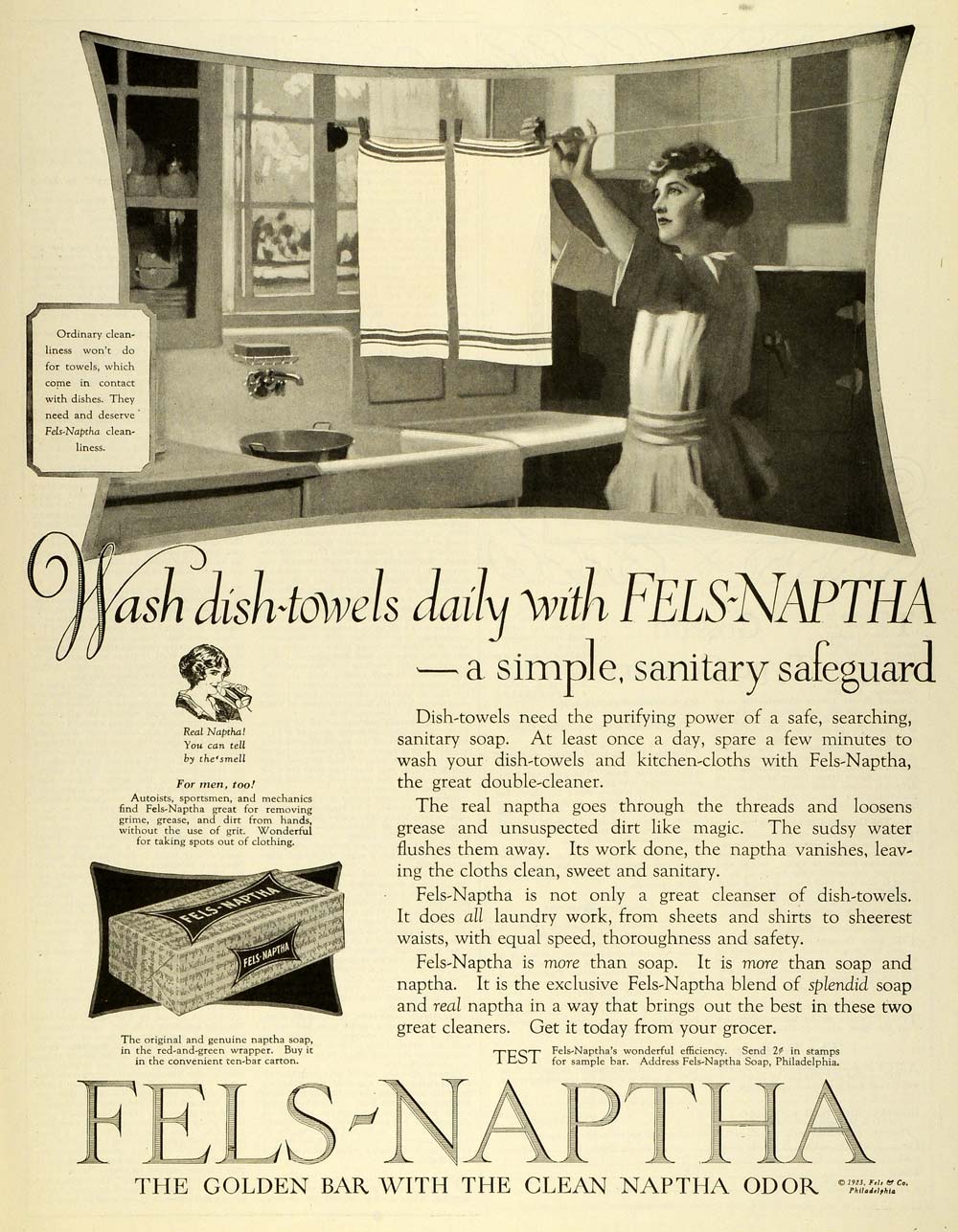 1923 Ad Fels Naptha Soap Detergent Laundry Household Chores Housewife PHJ1