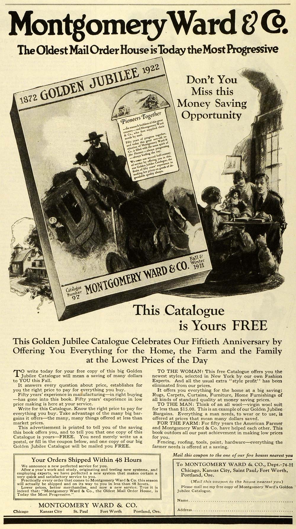 1922 Ad Montgomery Ward Mail Order Fashion Golden Jubilee Catalog Retail PHJ1