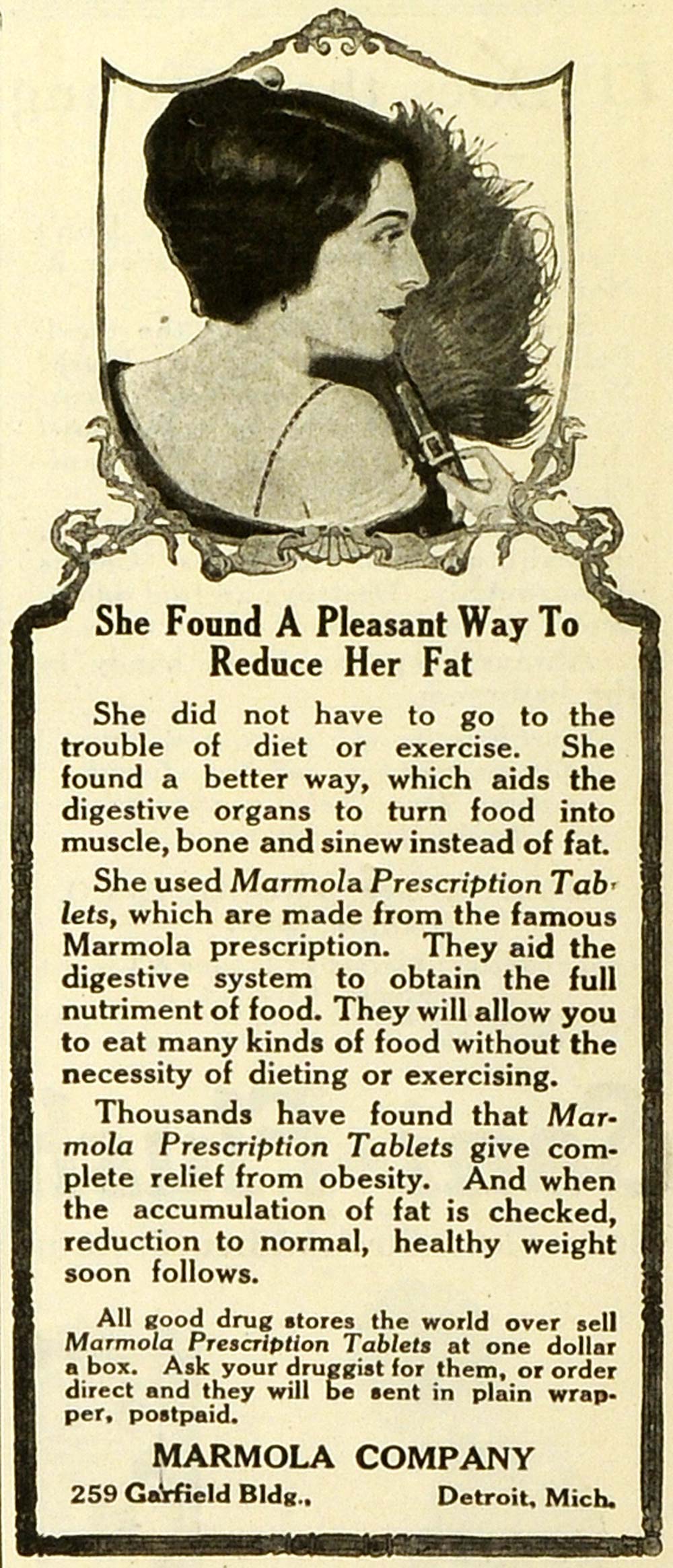 1923 Ad Marmola Prescription Tablets Fat Reduction Weight Loss Medical PHJ1