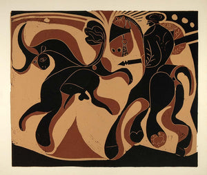 1962 Linocut Art Picador Bull Spanish Bullfight Picasso - Limited Edition 472/520